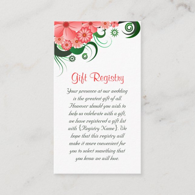 Blumenrosa Hibiskus Hochzeitsgeschenk-Registrierun Begleitkarte (Vorderseite)
