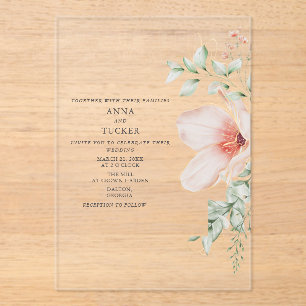 Blumenrosa Hochzeit Acryleinladungen