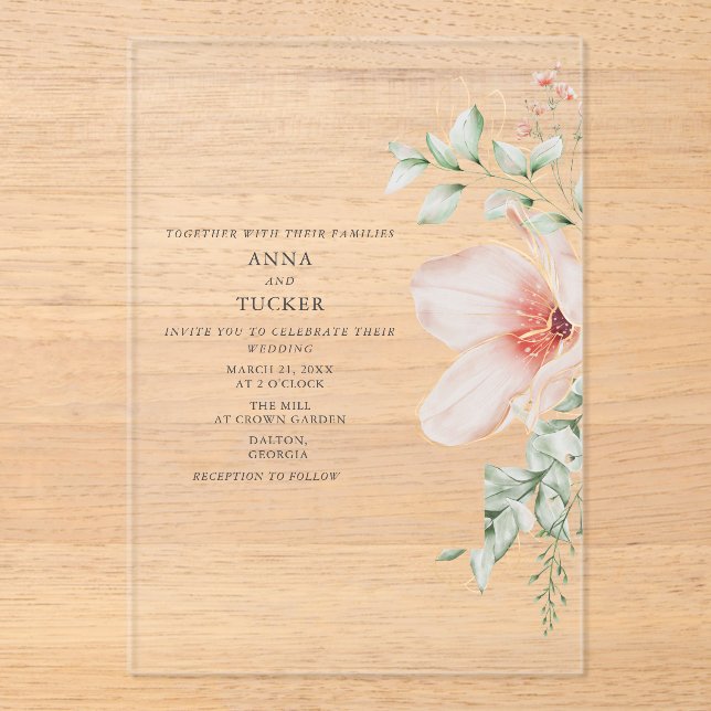 Blumenrosa Hochzeit Acryleinladungen (Vorderseite)