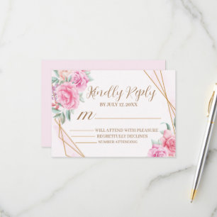 Blumenrosa Hochzeit RSVP Karte