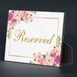 Blumenrosa Hochzeitskalender für Aquarellfarben Re Fotoplatte<br><div class="desc">Aquarellfarben Blütenrosa Blütengold Hochzeitsreservat 12x18 Table Plaque</div>
