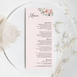 Blumenrosa Hochzeitsmenü Menükarte<br><div class="desc">Dieses blühende, rosa Hochzeitsmenü mit seinem eleganten klassischen Hintergrund aus Pastellrosa und Marineblau mit schlichter moderner Typografie und eleganter Kalligraphie verleiht dem Set einen raffinierten Ton für jede Art von Veranstaltung. Jedes Produkt ist mit wunderschönen, rosa Rosen mit üppigen Rosen und pfirsichfarbenen und elfenbeinigen Hydrangeas, die mit üppigen Eukalyptus- und...</div>