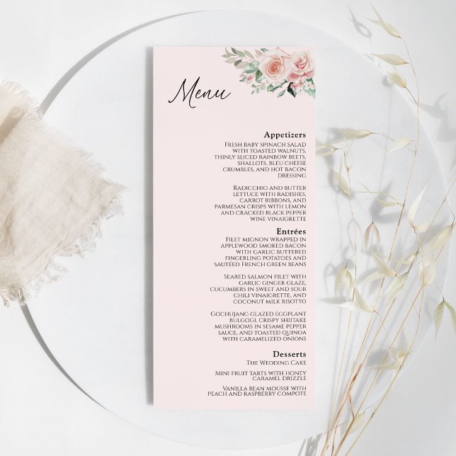 Blumenrosa Hochzeitsmenü Menükarte (Von Creator hochgeladen)