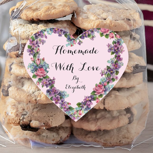 Blumenrosa Kalligraphie, hausgemacht mit Liebe Herz-Aufkleber (Von Creator hochgeladen)