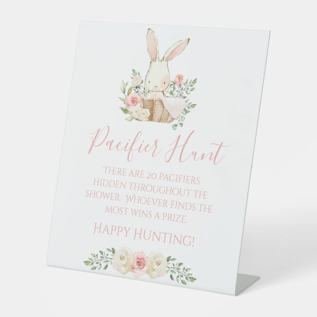 Blumenrosa Kinderdusche Schnuller Jagdspiel Sockelschild (Vorderseite)