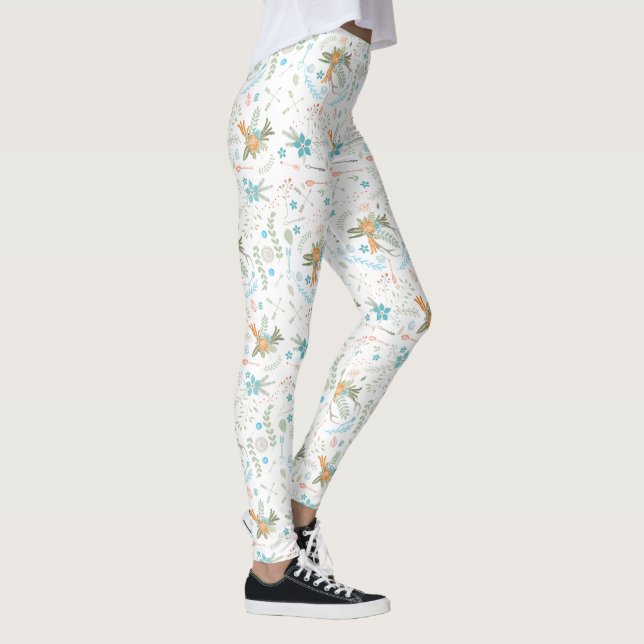Blumenrosa Korallengrün-Antler-Pfeil Muster Leggings (Rechts)