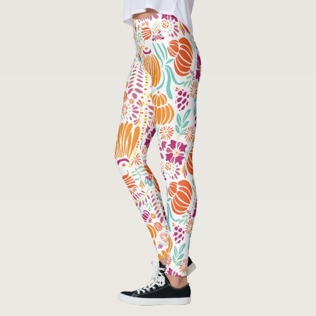 Blumenrosa Korallengrün Pflaume Blau Art Deco Must Leggings (Links)