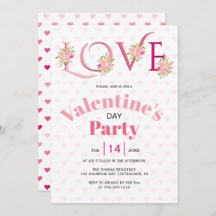 Blumenrosa LIEBE Herz Valentinstag Party Einladung