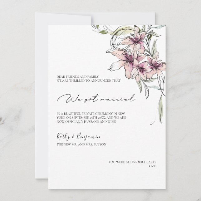 Blumenrosa-liken-Announcement-Karte - Fotokarte Ankündigung (Vorderseite)