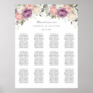 Blumenrosa lila 12 Tische Hochzeit Sitzordnung Poster