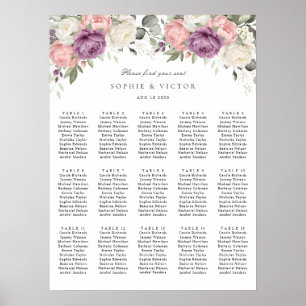 Blumenrosa lila 15 Tische Hochzeit Sitzordnung Poster