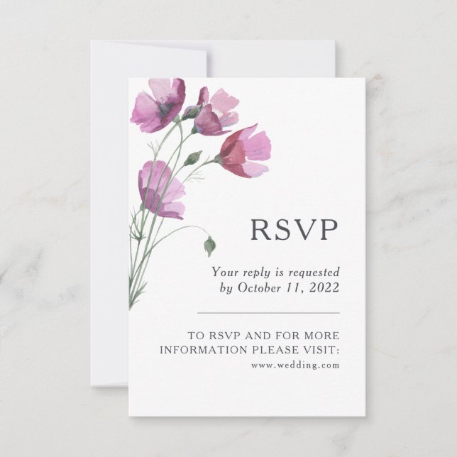 Blumenrosa lila Aquarellbinde Hochzeit RSVP Karte (Vorderseite)