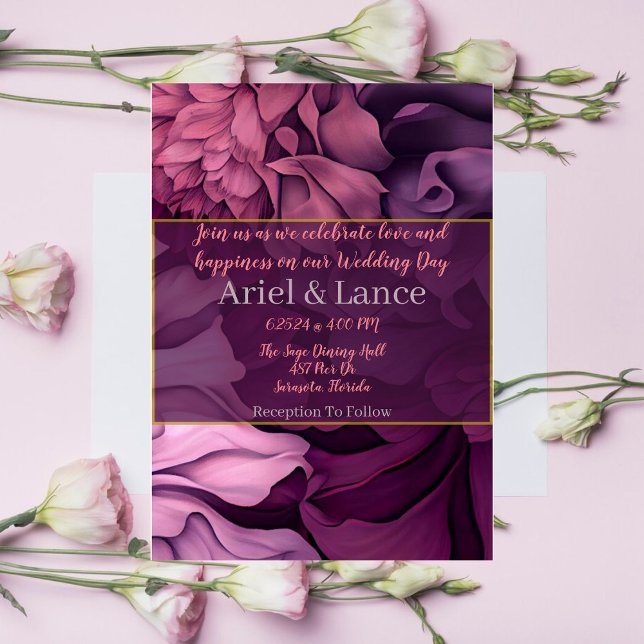 Blumenrosa Lila botanische Hochzeitseinladung Einladung (Von Creator hochgeladen)