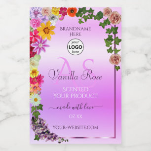 Blumenrosa-lila-Produktlabel-Monogramm und Logo Lebensmitteletikett
