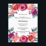 Blumenrosa lila Rose Postkarte<br><div class="desc">Eine elegante Einladungskarte für eine 50. Geburtstagsparty (oder jedes Alter). Mit zeitgenössischem Rosa,  lila und in Rose goldfarbenen Blume,  Blumen als Dekoration. Ein schick weißer Hintergrund. Der Name wird mit einem schwarzen handgeschriebenen Stilskript geschrieben.</div>