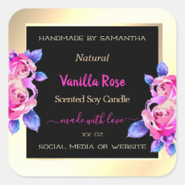 Blumenrosa, Lila-Schwarz- und Goldmarken Quadratischer Aufkleber