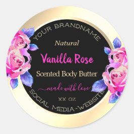 Blumenrosa, Lila-Schwarz- und Goldmarken Runder Aufkleber