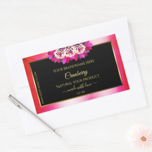 Blumenrosa-Marmormuster Schwarzes Produktlabel Rechteckiger Aufkleber