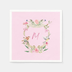 Blumenrosa Mit Monogramm Wappen Serviette