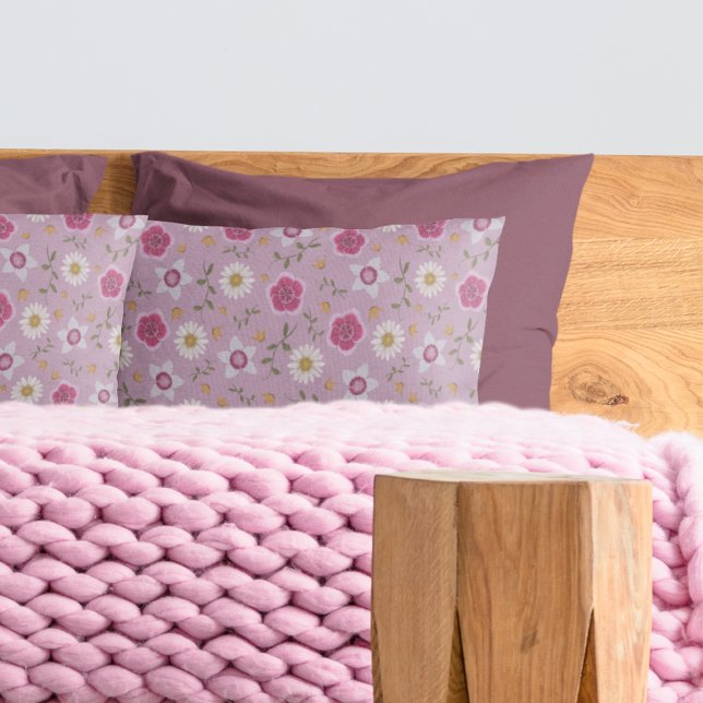 Blumenrosa Moderne Dianthus & Daisy Hand Gezeichne Kissenbezug (Von Creator hochgeladen)