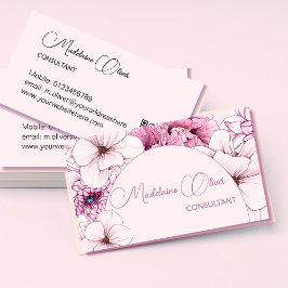 Blumenrosa Modernes Elegantes Feminine QR Code Gol Visitenkarte