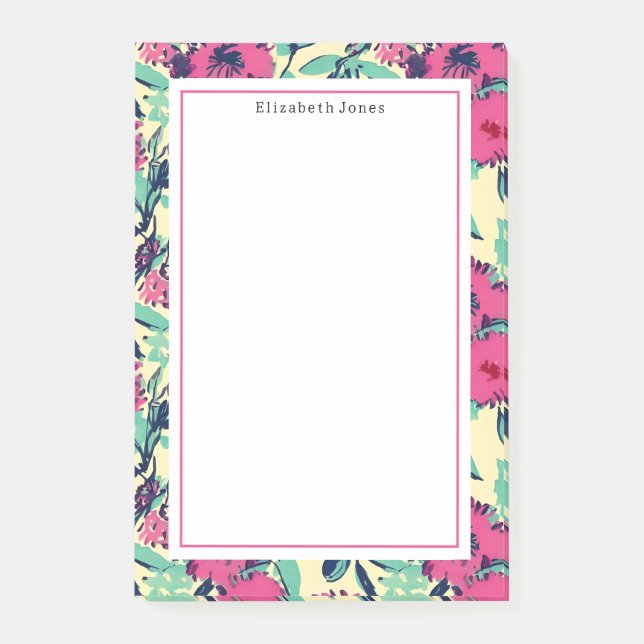 Blumenrosa Muster Post-it Klebezettel (Vorderseite)