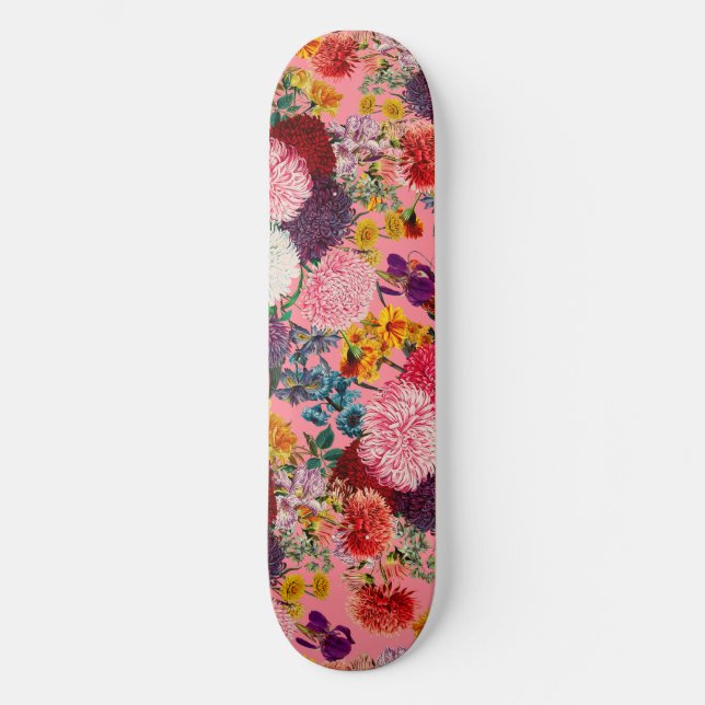 Blumenrosa Muster Skateboard (Vorderseite)