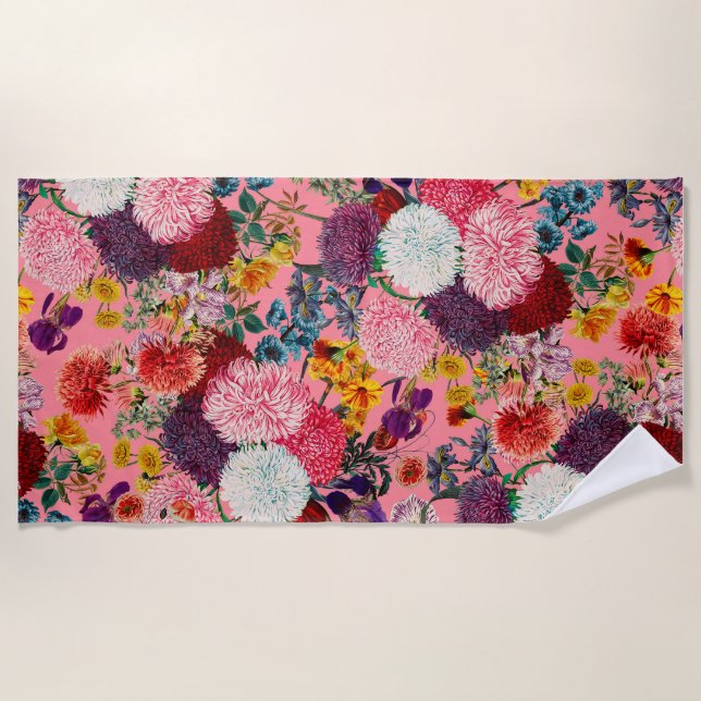 Blumenrosa Muster Strandtuch (Vorderseite)