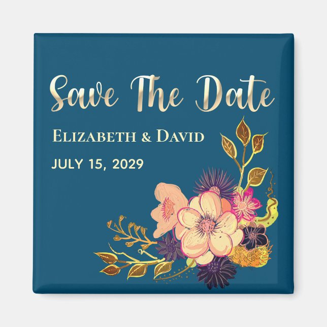 Blumenrosa Navy Blue Save the Date Einladung Magnet (Vorne)