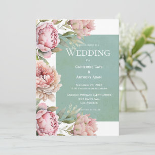 Blumenrosa-Peonies-Hochzeit Einladung