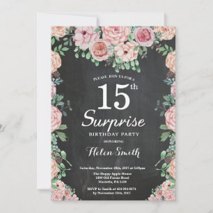 Blumenrosa Peonies Überraschung am 15. Geburtstag Einladung
