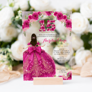 Blumenrosa Prinzessinnenkleid Coquette Quinceanera Acryleinladungen