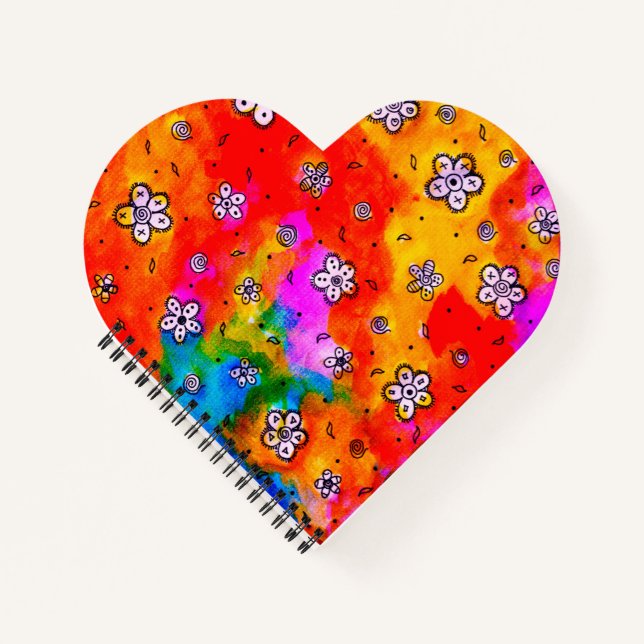 Blumenrosa, Red & White Watercolor Heart Notebook Notizbuch (Vorderseite)