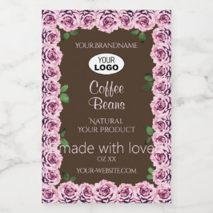 Blumenrosa Rosen Braunes Produktverpackungslabel-L Lebensmitteletikett