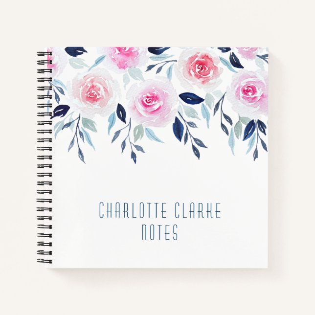 Blumenrosa Rosen Personalisierter Name Notizbuch (Vorderseite)