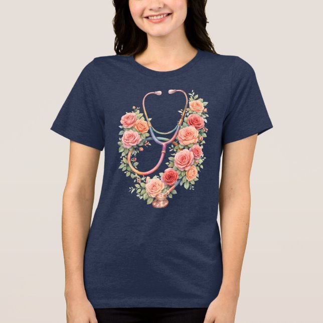 Blumenrosa-Rosen-Stethoskop  Tri-Blend Shirt (Vorderseite)