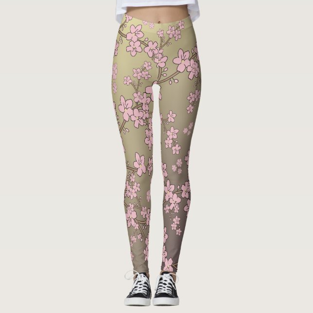 Blumenrosa Sakura Blume Leggings (Vorderseite)