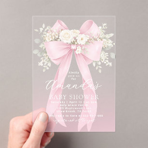 Blumenrosa Schleife Baby in Blüte Baby Shower Acryleinladungen