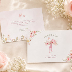 Blumenrosa Schleife Coquette Garten Baby Shower Dankeskarte
