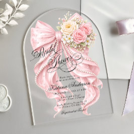 Blumenrosa Schleife Elegante Hochzeitsdusche Acryleinladungen