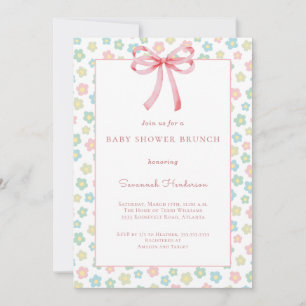 Blumenrosa Schleifenband Baby Shower Brunch Einladung