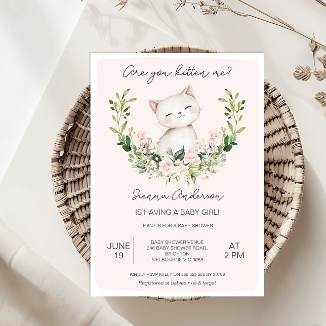 Blumenrosa sind die Küchenwanne für die Babydusche Einladung (Kitten Baby Shower Invitation Baby Girl, Kitten Themed Baby Shower Invitation Girl, Pink Floral
)
