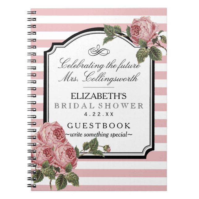 Blumenrosa Stripes Girly BrautpartyGuestbook Notizblock (Vorderseite)