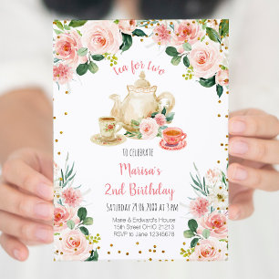 Blumenrosa Tee für zwei Geburtstagspartys Einladun Einladung