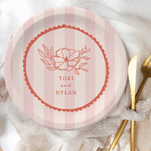 Blumenrosa Tropische Stripe Hochzeit Pappteller