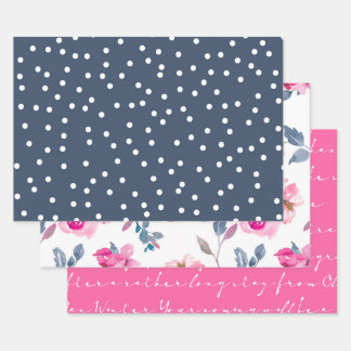 Blumenrosa und blaues Muster Geschenkpapier Set