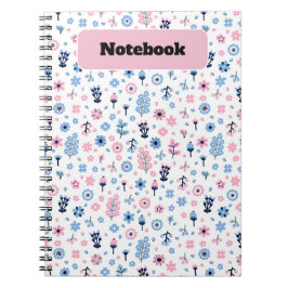Blumenrosa und blaues Muster-Notebook Notizblock