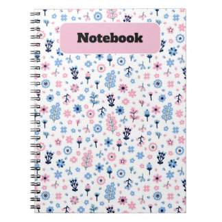 Blumenrosa und blaues Muster-Notebook Notizblock