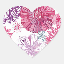 Blumenrosa und Lila Retro-Stil Herz-Aufkleber