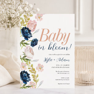 Blumenrosa und Navy Gender Reveal Baby Shower Einladung